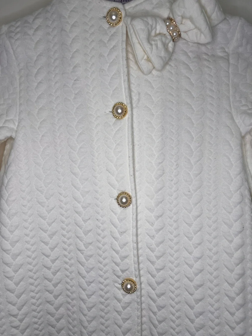 Blueberi Boulevard Girls White Quilted Coat Dress 6X Pearl Buttons Bow Holiday